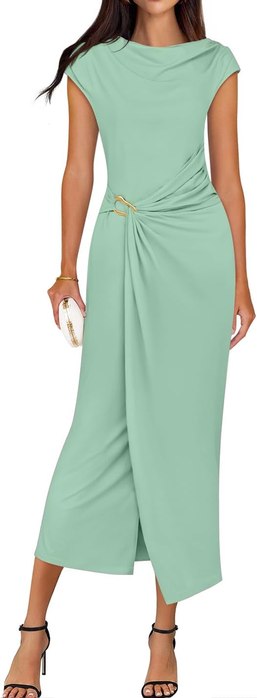 Side view of fitted midi dress