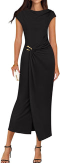 Front view of cap sleeve bodycon midi dress