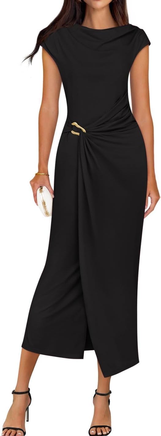 Front view of cap sleeve bodycon midi dress