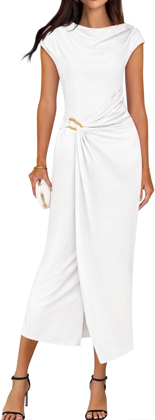 Side view of fitted midi dress