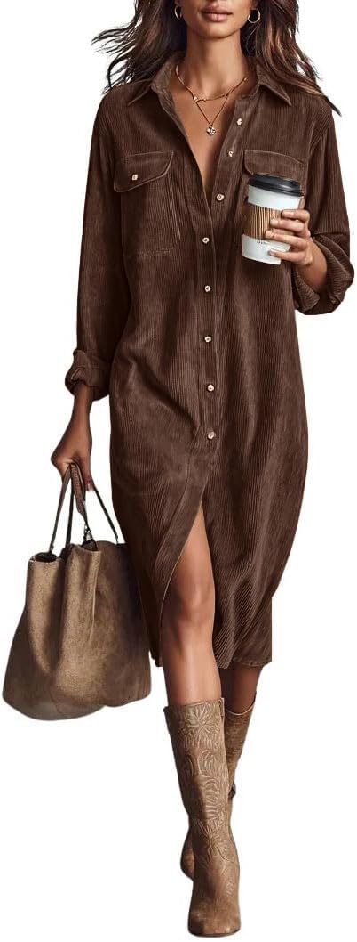 Front view of corduroy shirt dress