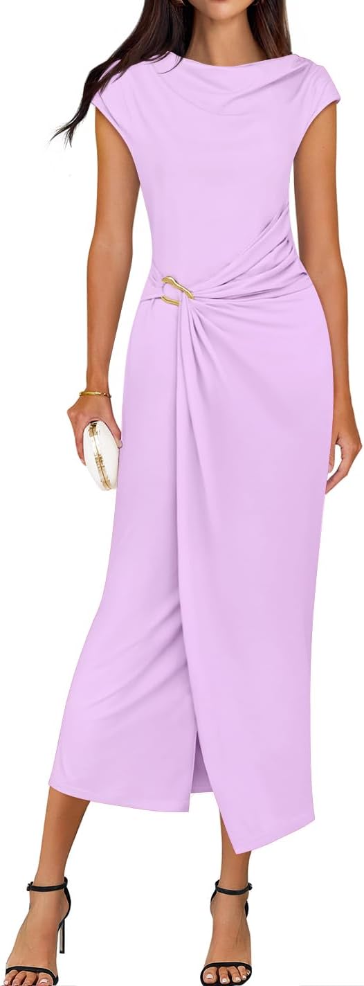 Close-up of mock neck and wrap waist