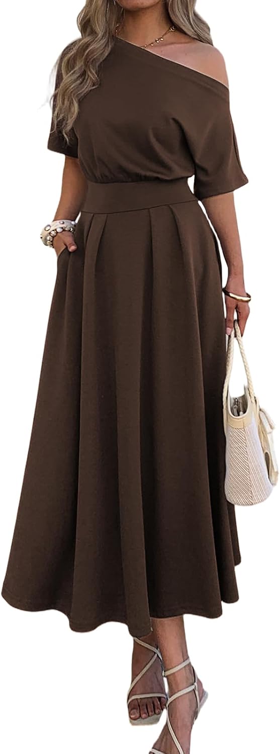 Model wearing empire waist maxi dress