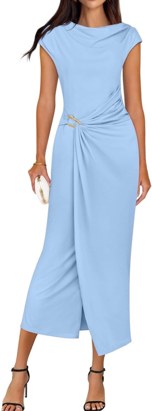 Model posing in cocktail midi dress