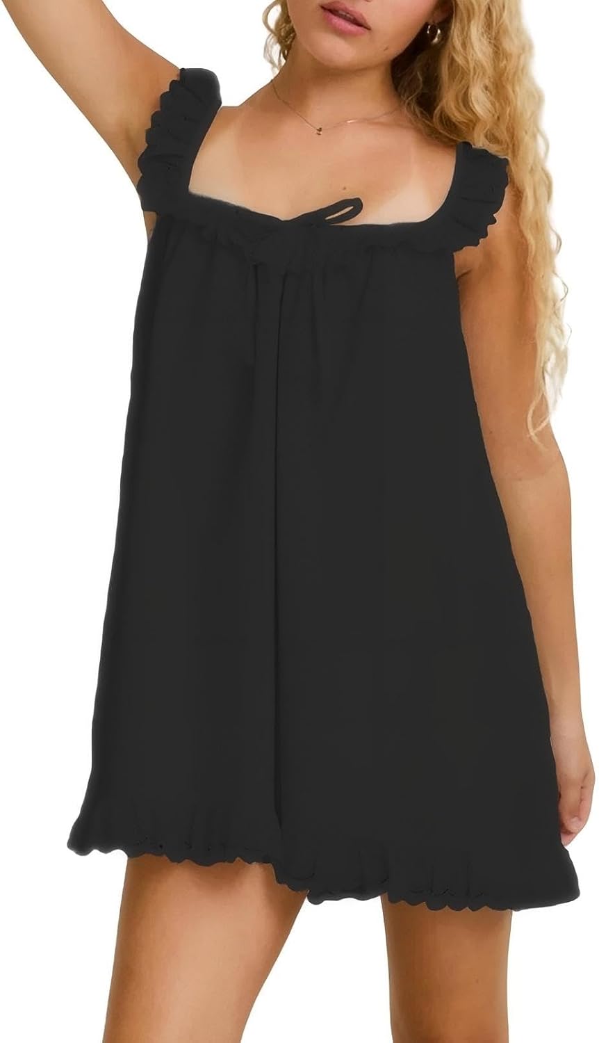 Model wearing babydoll tank dress