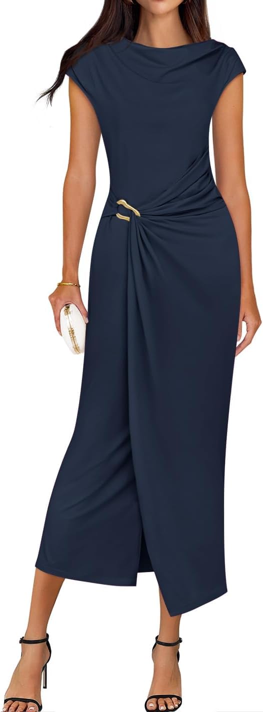 Front view of cap sleeve bodycon midi dress