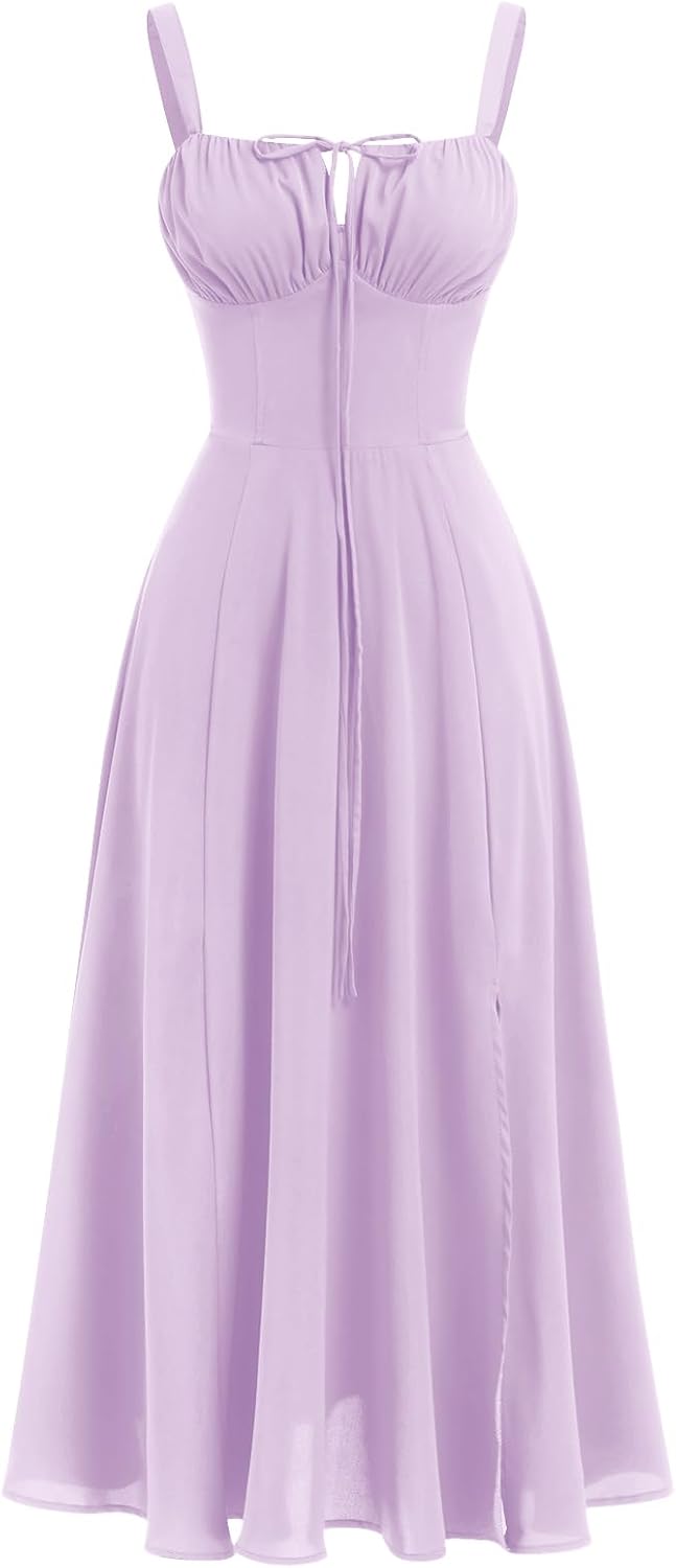 ABEHIK Women Floral Corset Dress Summer Dress 2026 Boho Flowy Slit Lace Up Midi Dresses Going Out A Line Casual Sundress