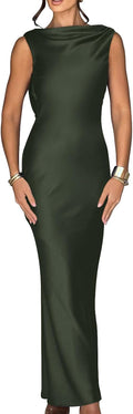 Elegant sleeveless maxi dress with tie high neckline