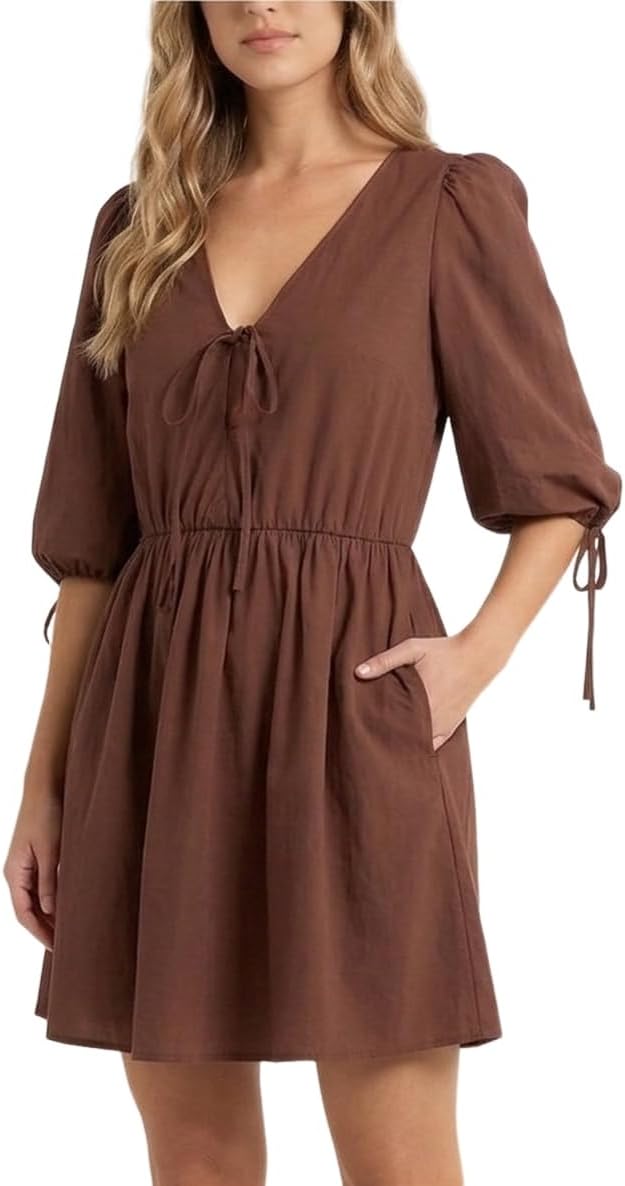 Striped babydoll dress with puff sleeves