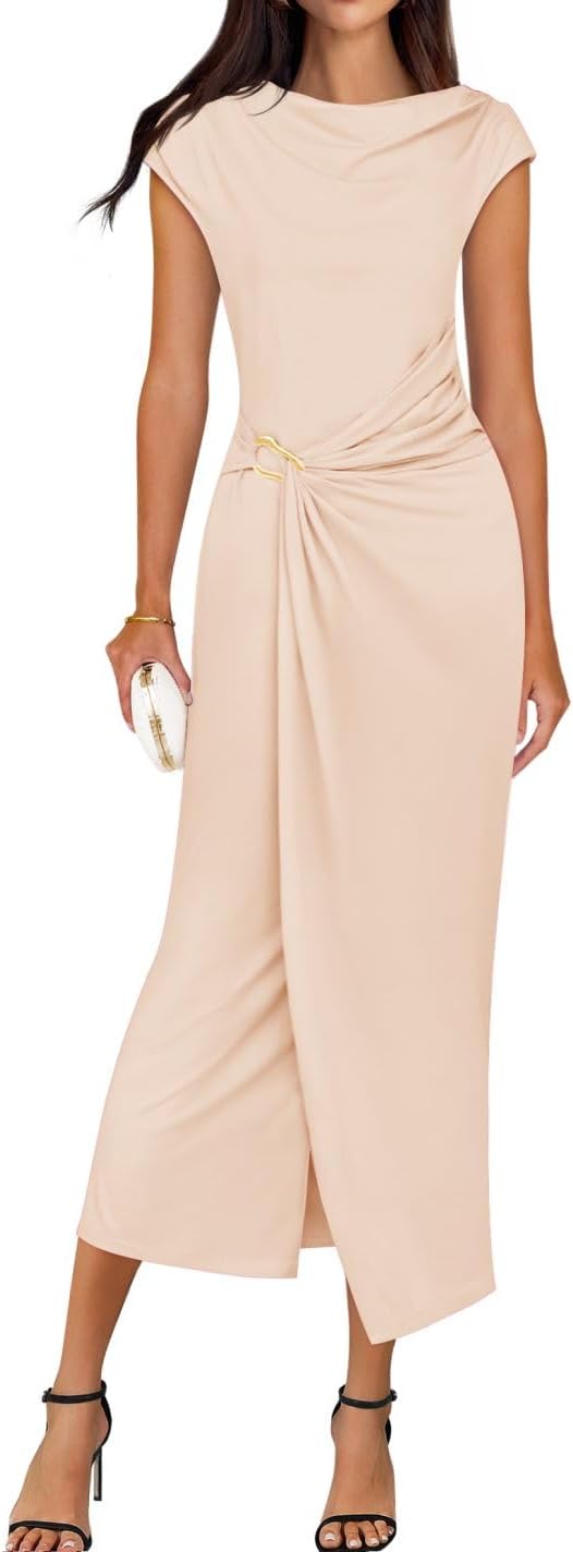 Close-up of mock neck and wrap waist