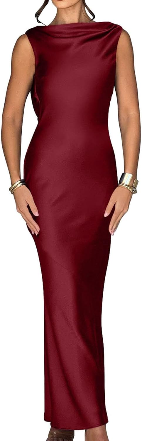 Elegant sleeveless maxi dress with tie high neckline