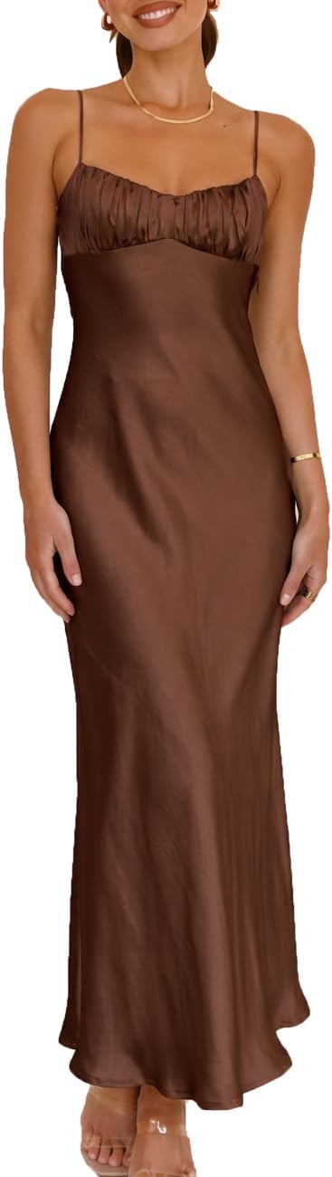Model wearing satin midi dress