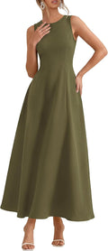 Sleeveless maxi tank dress with flared A-line skirt and pockets