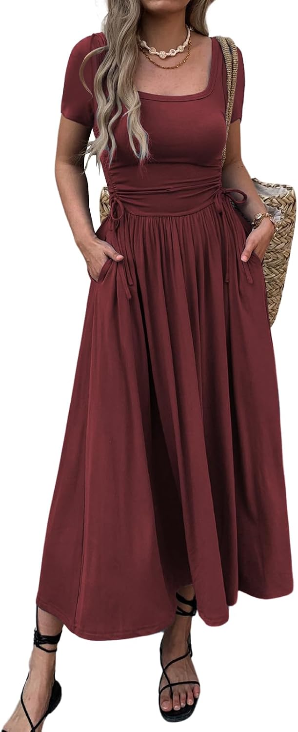 Bodycon maxi dress with adjustable waist and pockets