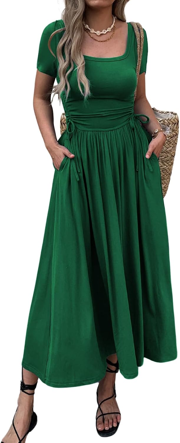Bodycon maxi dress with adjustable waist and pockets