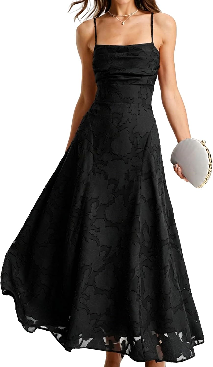 Square-neck maxi dress with backless lace-up A-line silhouette