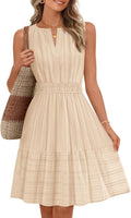 Sleeveless V-neck mini sundress with ruffle hem and elastic waist