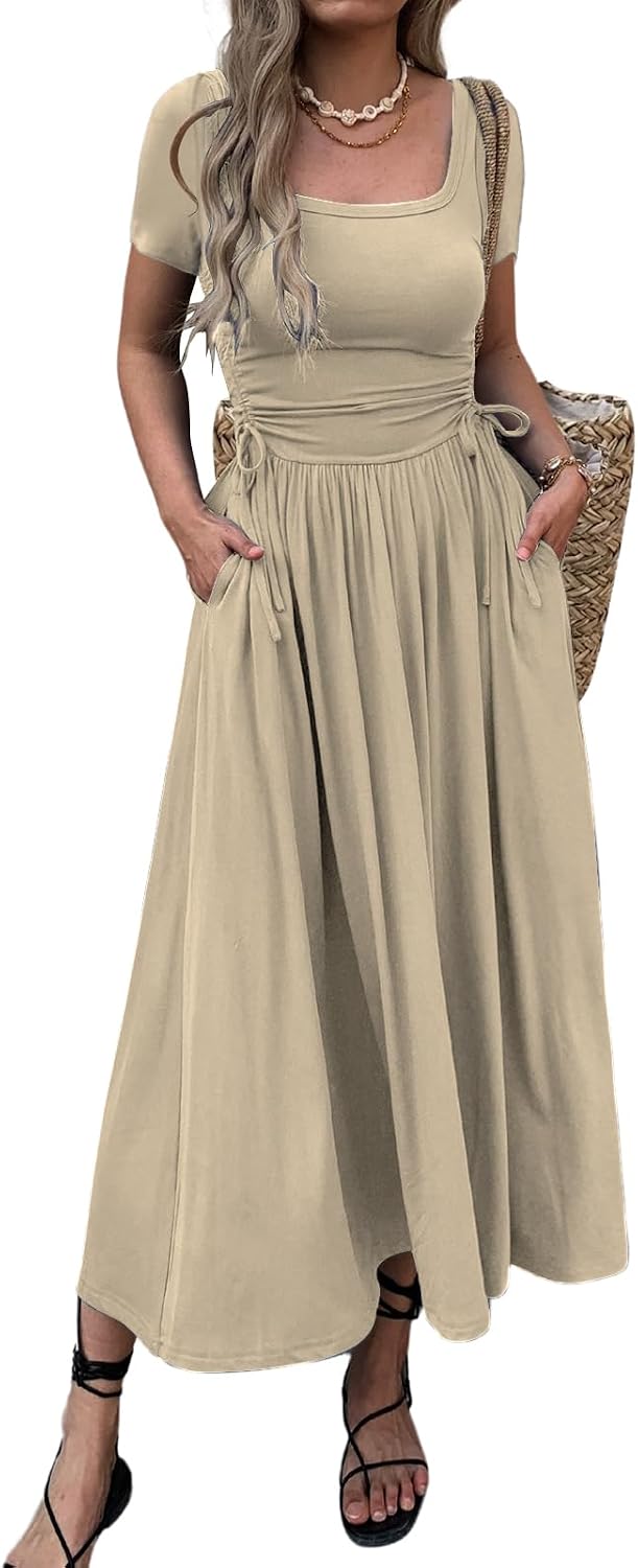Bodycon maxi dress with adjustable waist and pockets