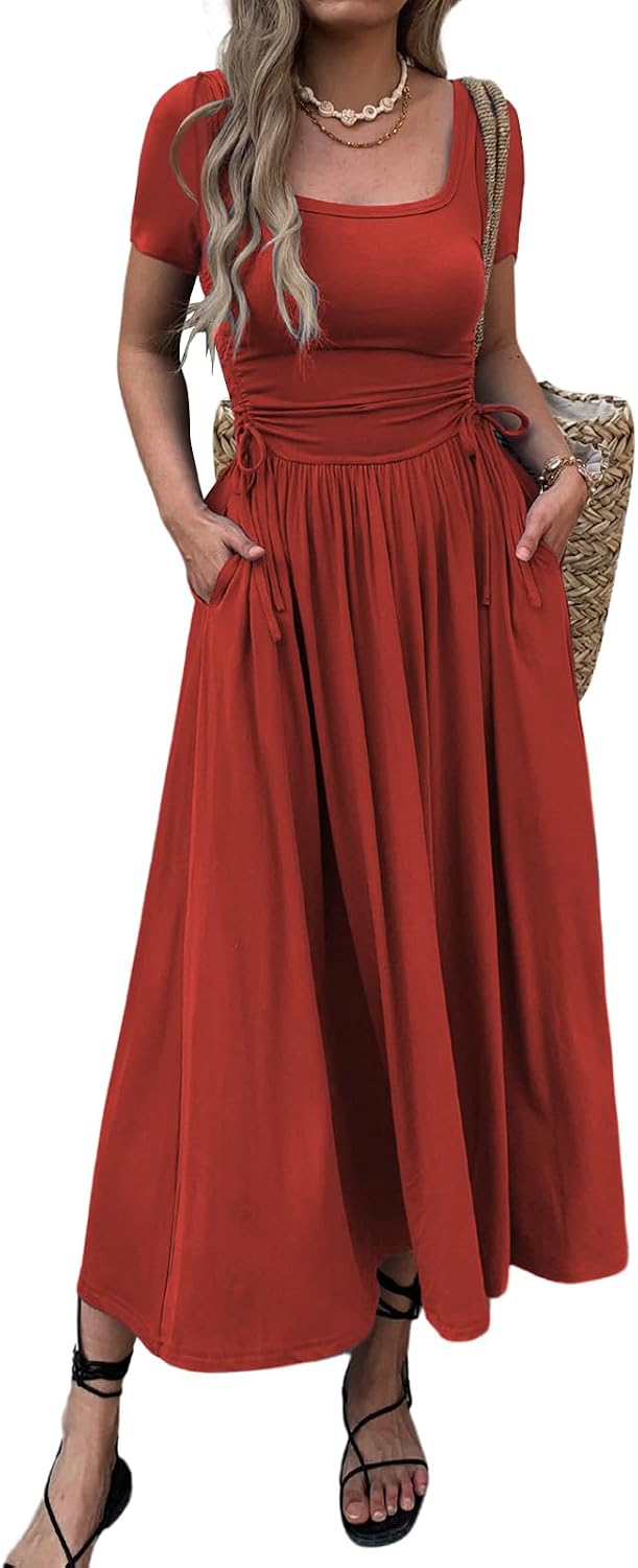 Bodycon maxi dress with adjustable waist and pockets