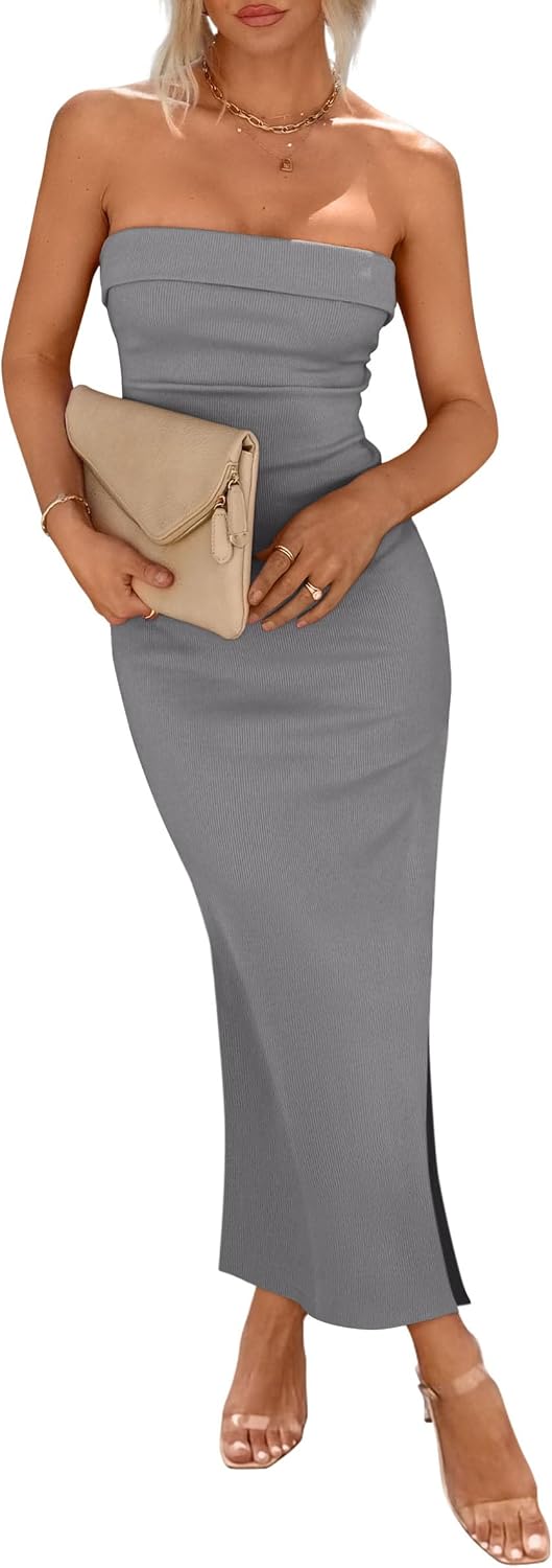 Strapless ribbed tube top bodycon maxi dress