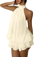 Chiffon halter mini dress with drop waist and ruffle detail