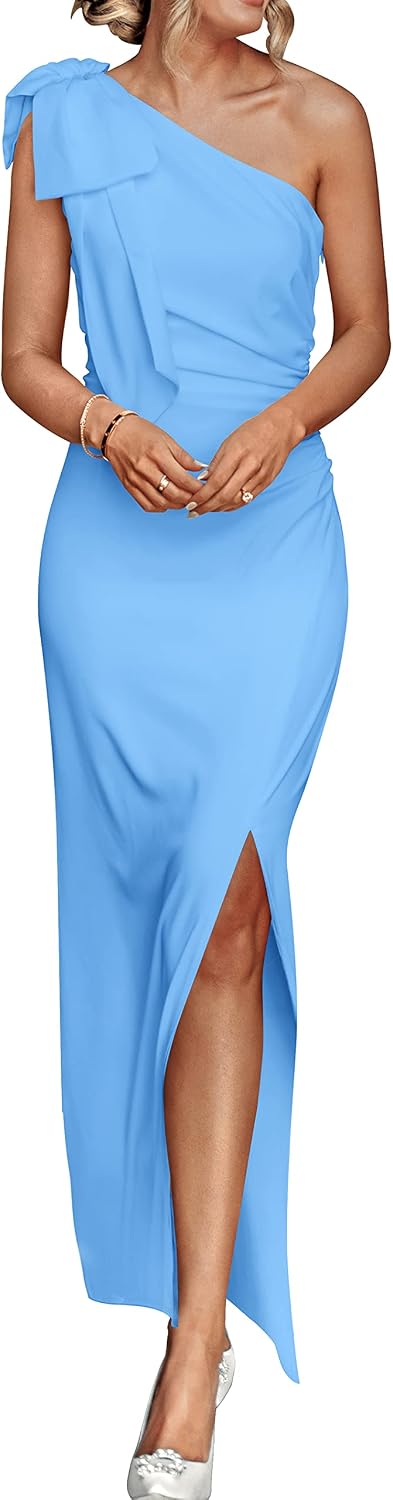 One-shoulder bodycon maxi dress with side slit