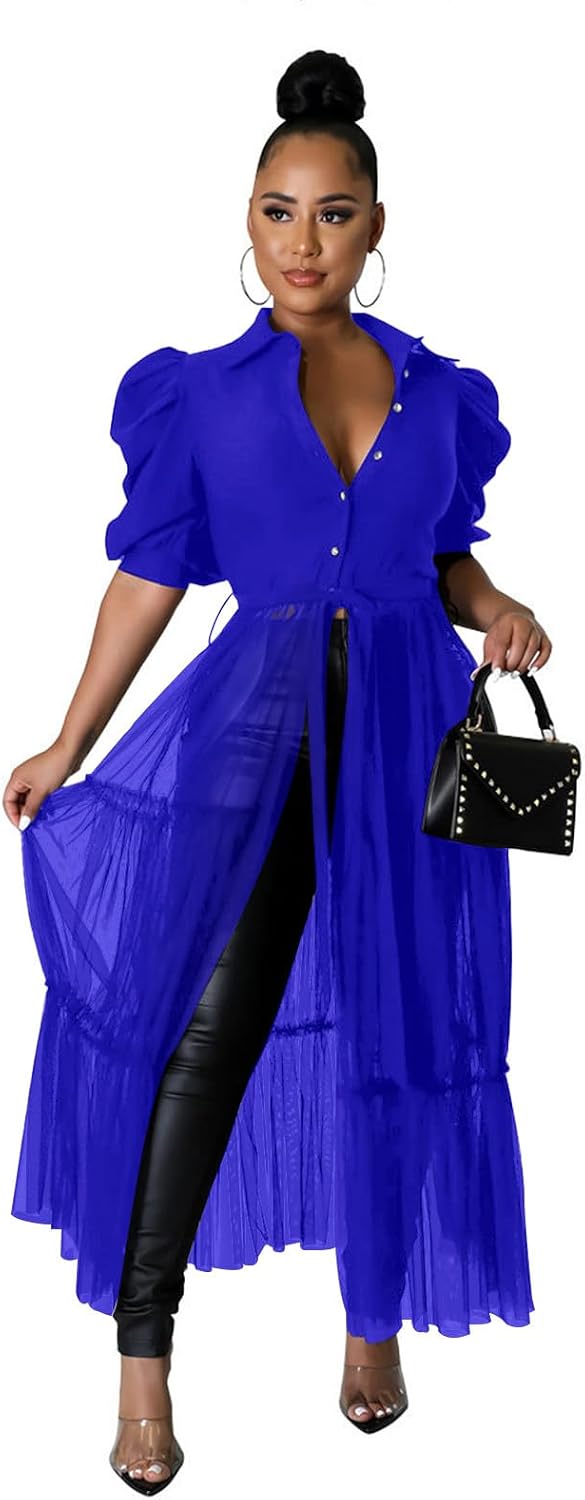 Ruffle tunic dress with belt and asymmetrical hem