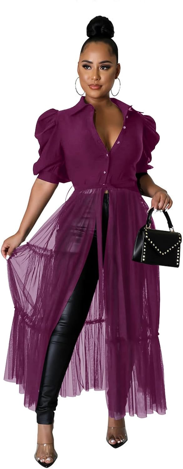 Ruffle tunic dress with belt and asymmetrical hem