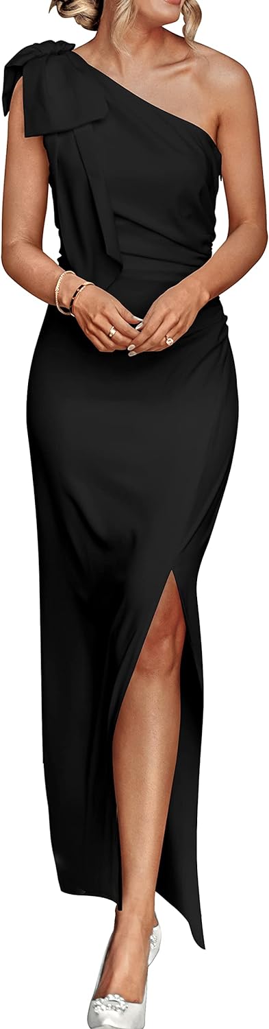 One-shoulder bodycon maxi dress with side slit