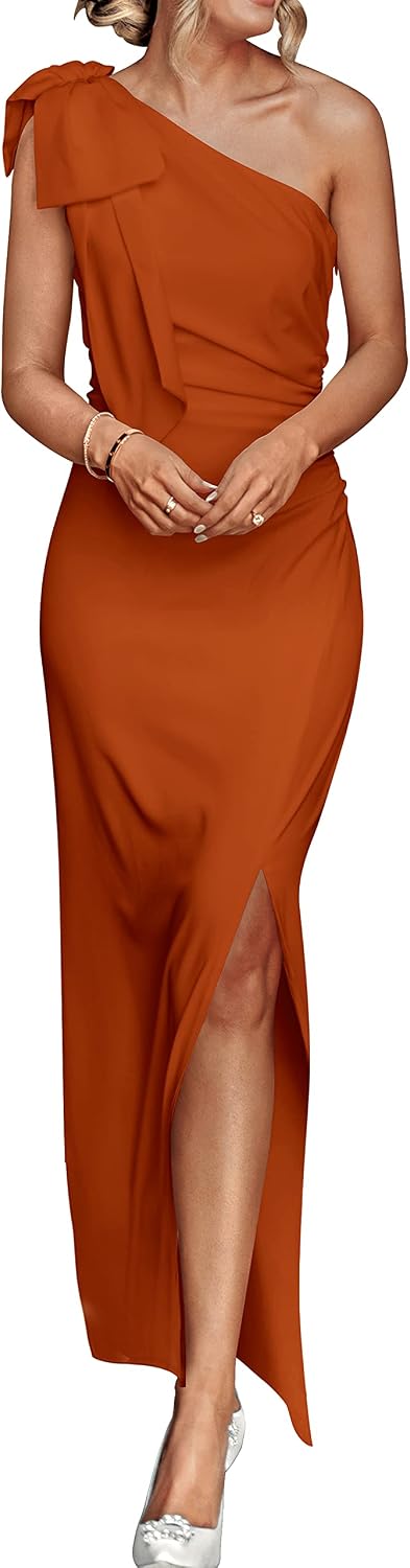 One-shoulder bodycon maxi dress with side slit