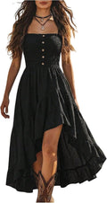 Boho ruffle maxi dress with cami straps and high-low hem