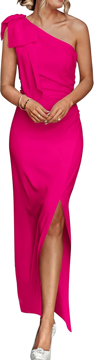 One-shoulder bodycon maxi dress with side slit