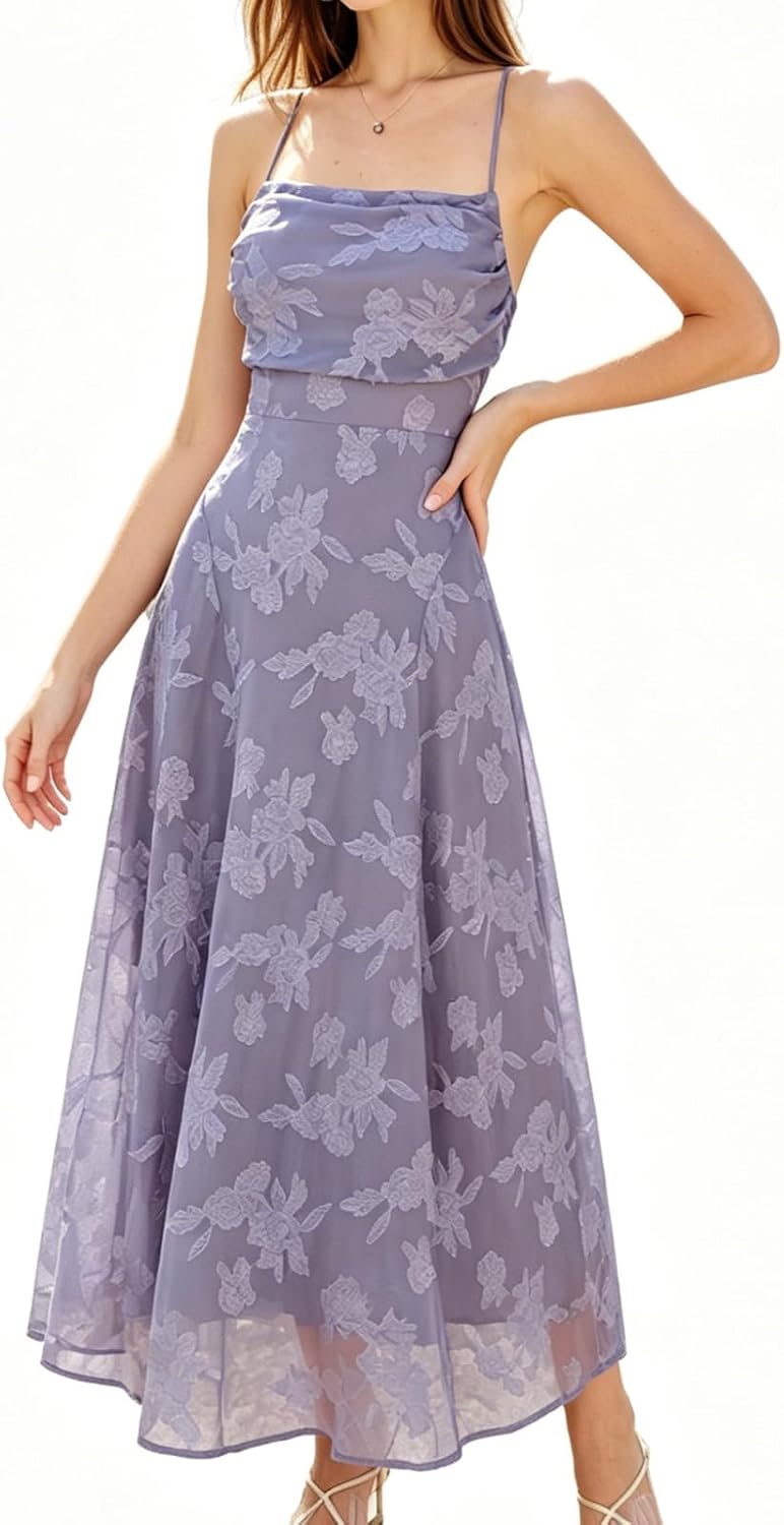 Square-neck maxi dress with backless lace-up A-line silhouette