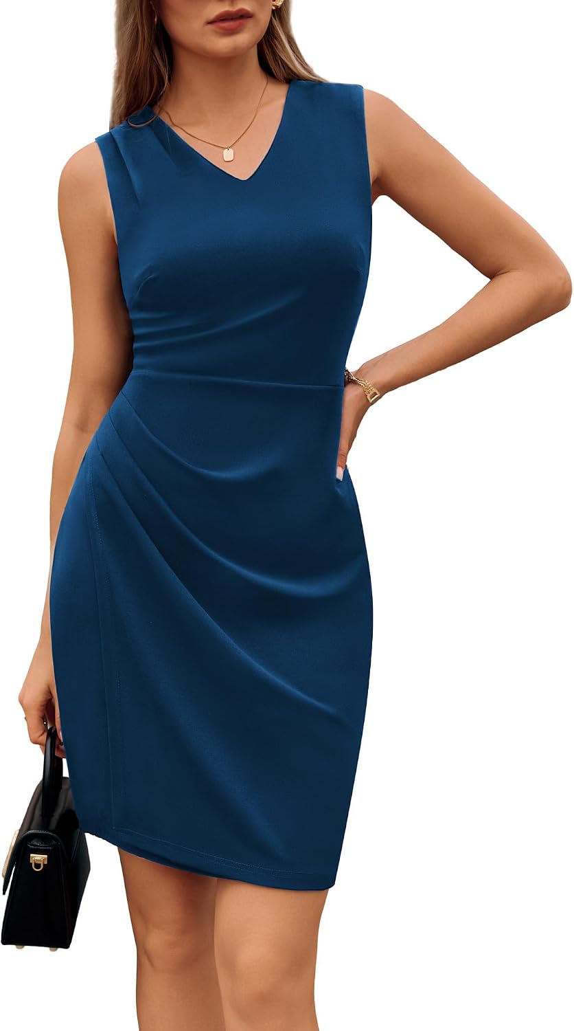 V-neck wrap pencil dress with ruched bodycon detailing