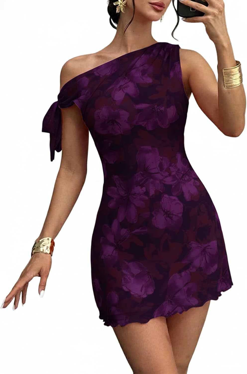 Acelitt Womens Summer Floral Off Shoulder Dress,S-XXL