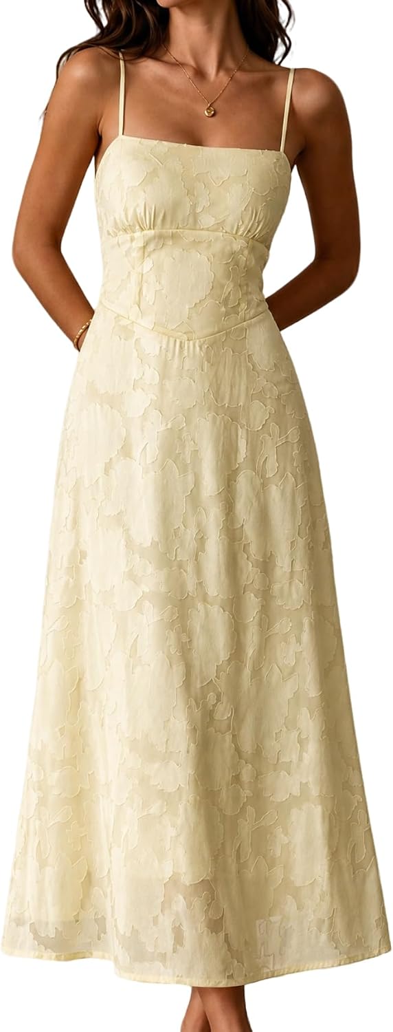 Square-neck maxi dress with backless lace-up A-line silhouette