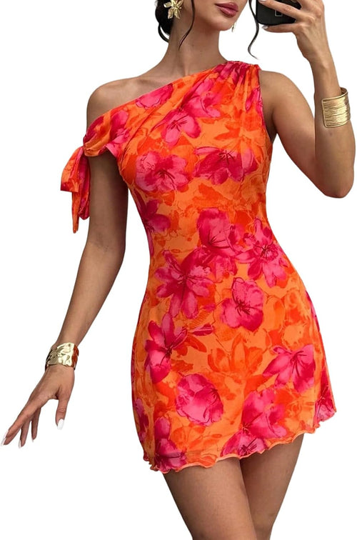 Acelitt Womens Summer Floral Off Shoulder Dress,S-XXL