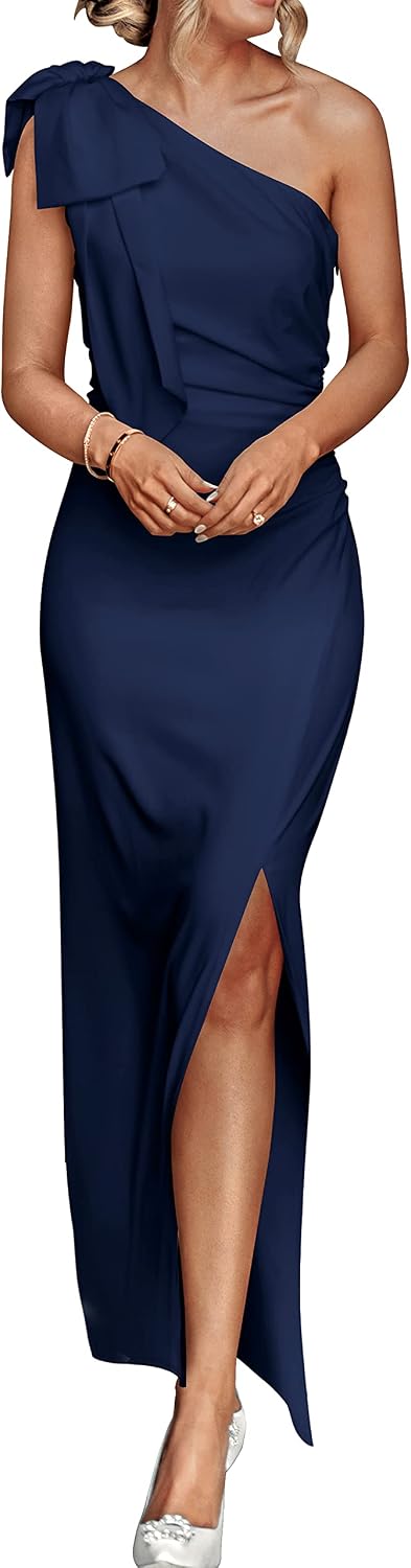 One-shoulder bodycon maxi dress with side slit