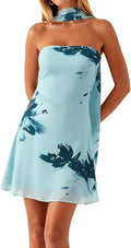 Floral strapless tube mini dress with sheer mesh scarf accent