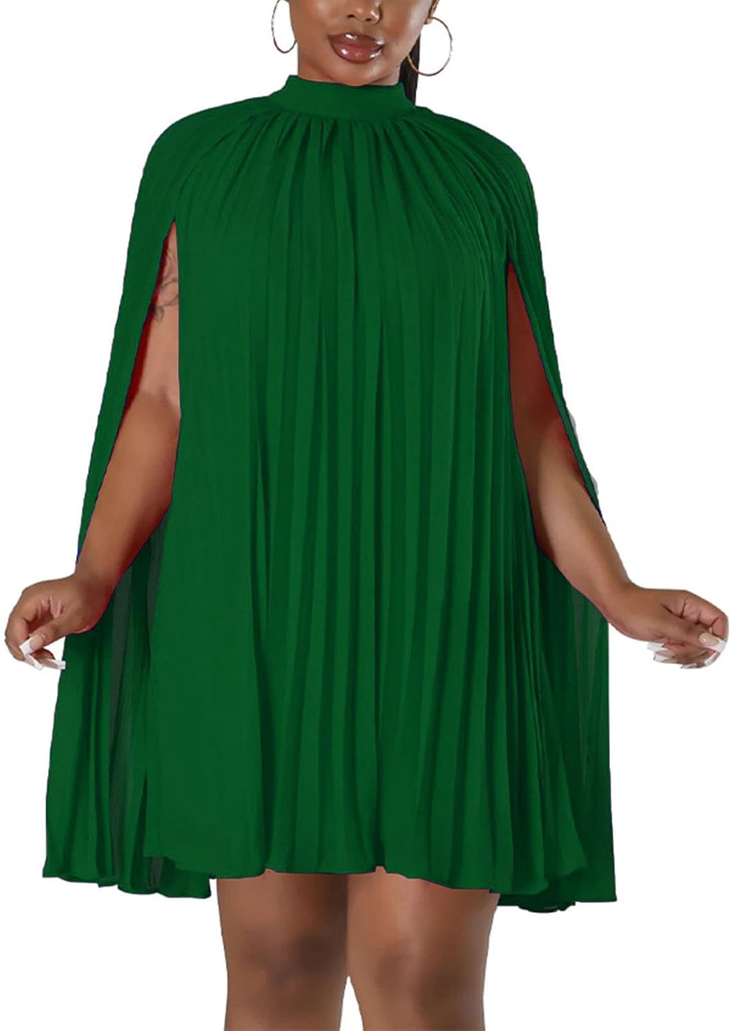 Side view showing pleated A-line skirt