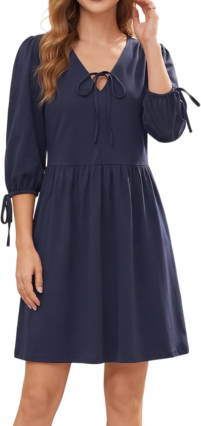 Striped babydoll dress with puff sleeves