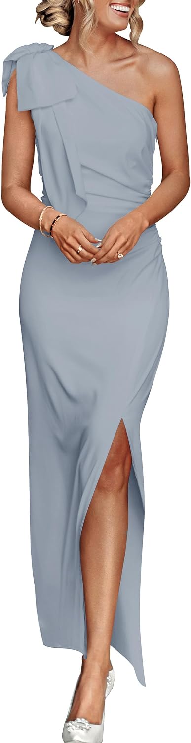 One-shoulder bodycon maxi dress with side slit