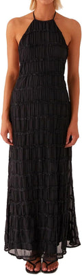 Textured halter maxi dress with backless design