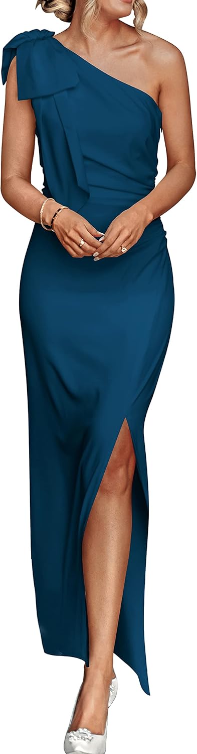 One-shoulder bodycon maxi dress with side slit