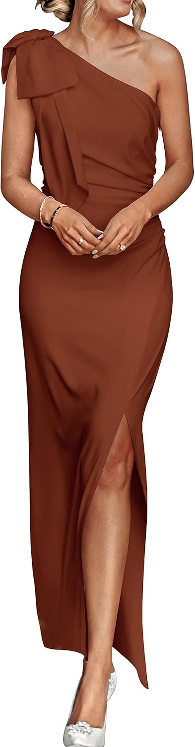 One-shoulder bodycon maxi dress with side slit