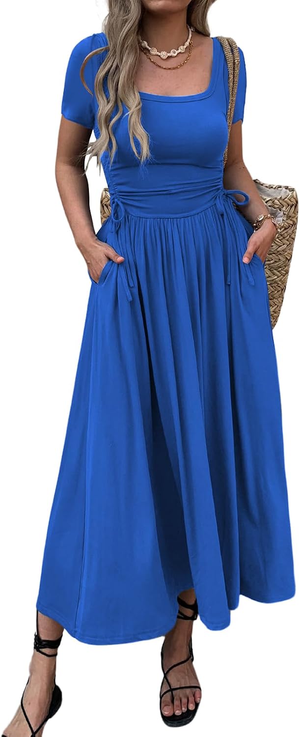 Bodycon maxi dress with adjustable waist and pockets
