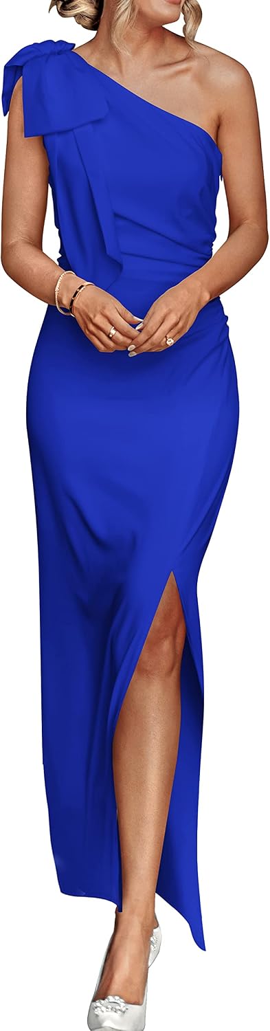 One-shoulder bodycon maxi dress with side slit