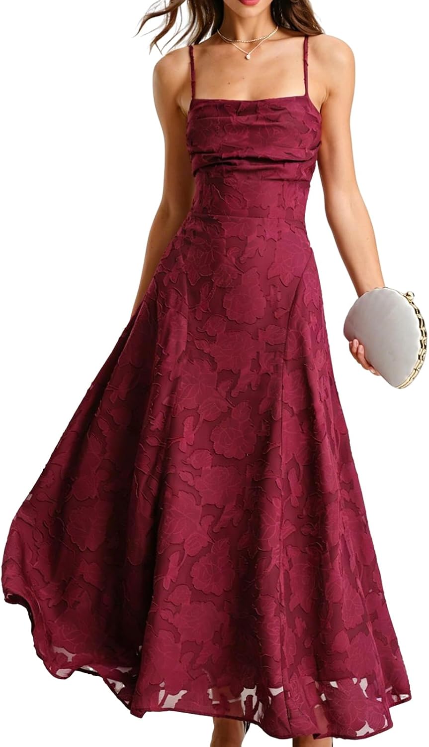 Square-neck maxi dress with backless lace-up A-line silhouette