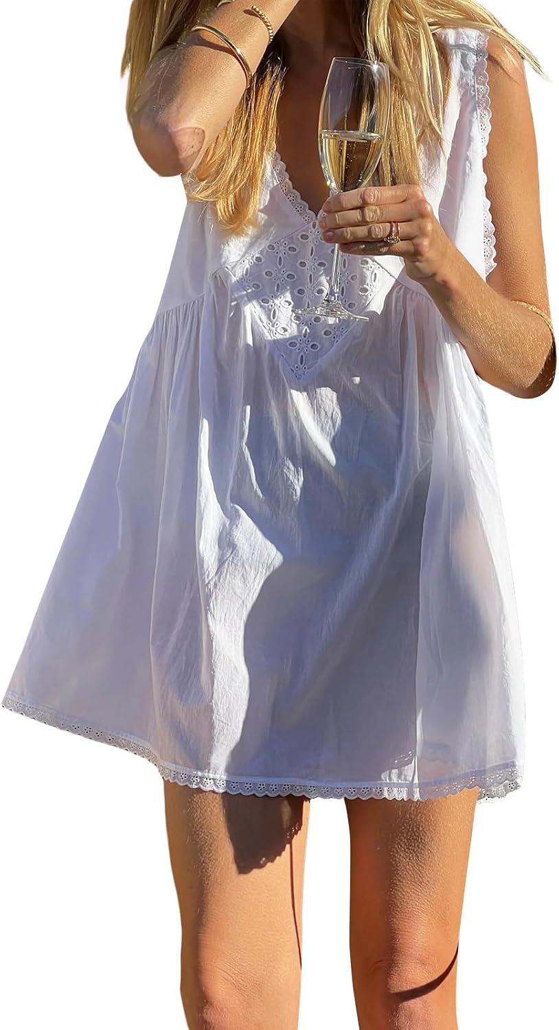Model wearing babydoll tank dress