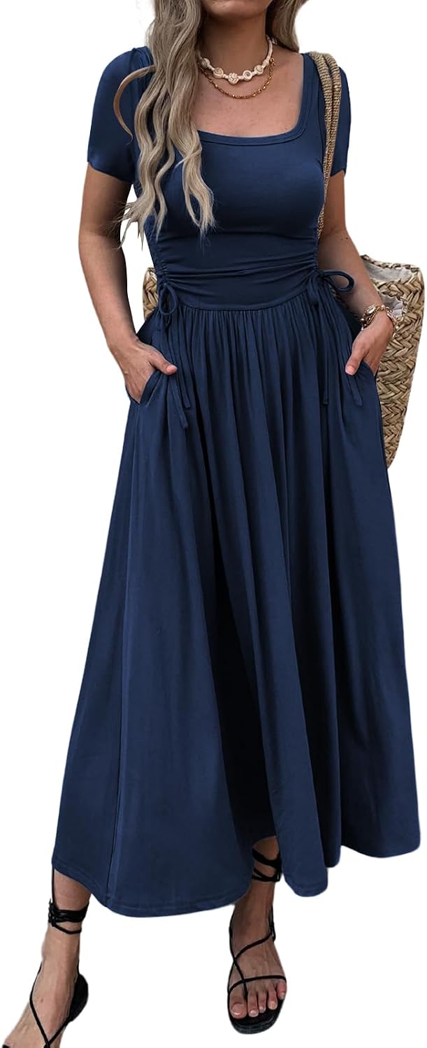 Bodycon maxi dress with adjustable waist and pockets